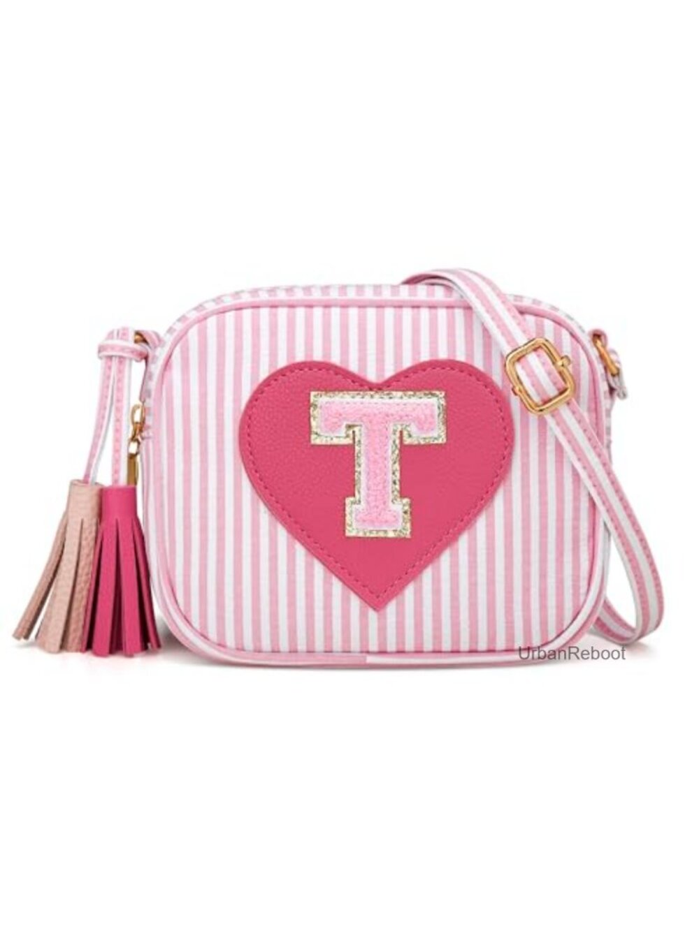 Toddler Girls Crossbody Purse Initial Heart Tassel Adjustable Strap